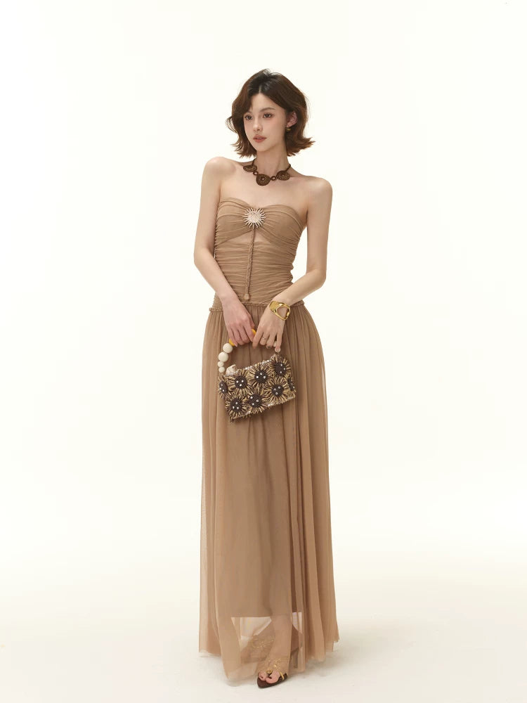 Braided Waist Strapless Maxi Dress