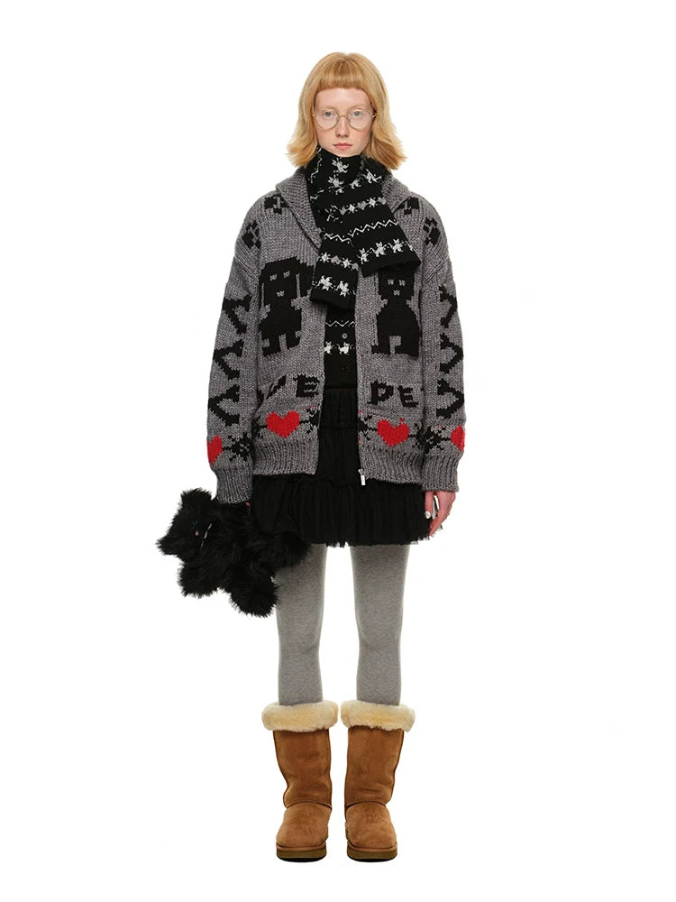 Vintage Jacquard Chunky Knit Cardigan