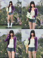 Purple Knit Cropped Cardigan