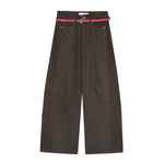 Belted Contrast Stitch Denim Pants