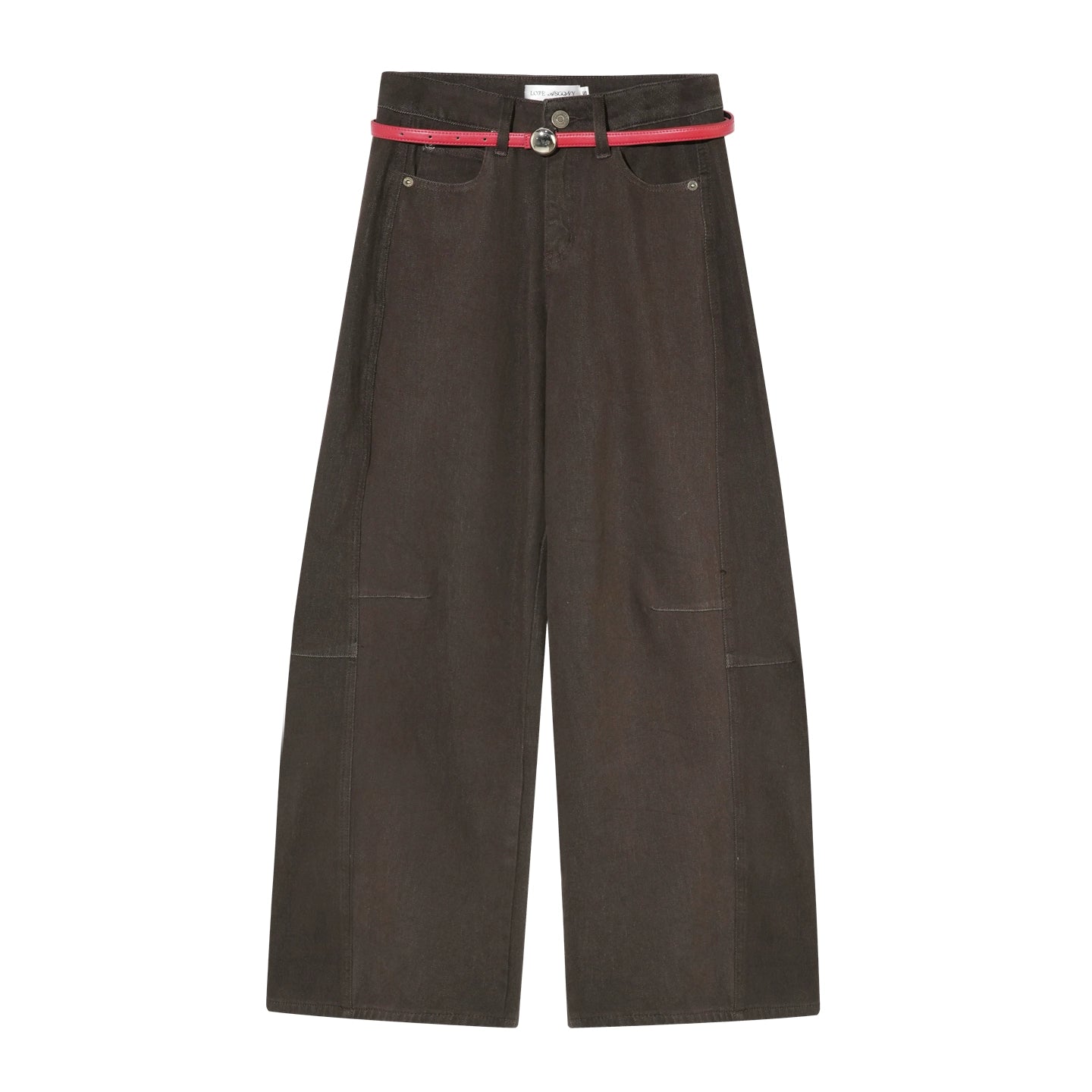 Belted Contrast Stitch Denim Pants