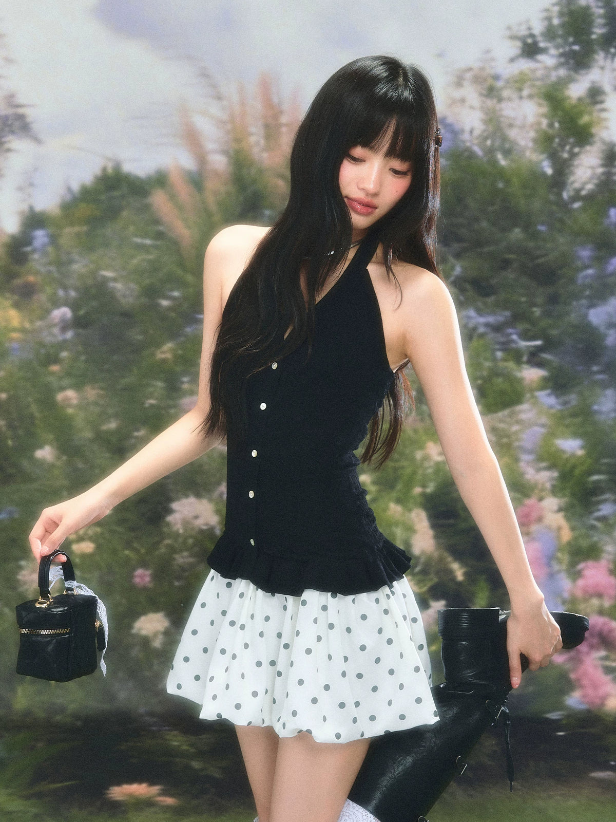 Black Polka Dot Halter Dress