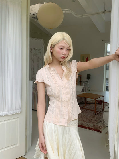 Lace Ruffle Waist Short Sleeve Top