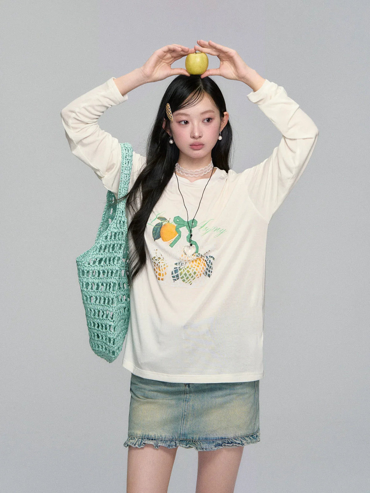 Three-Dimensional Bow Fruit-Print Sunscreen Cover-Up