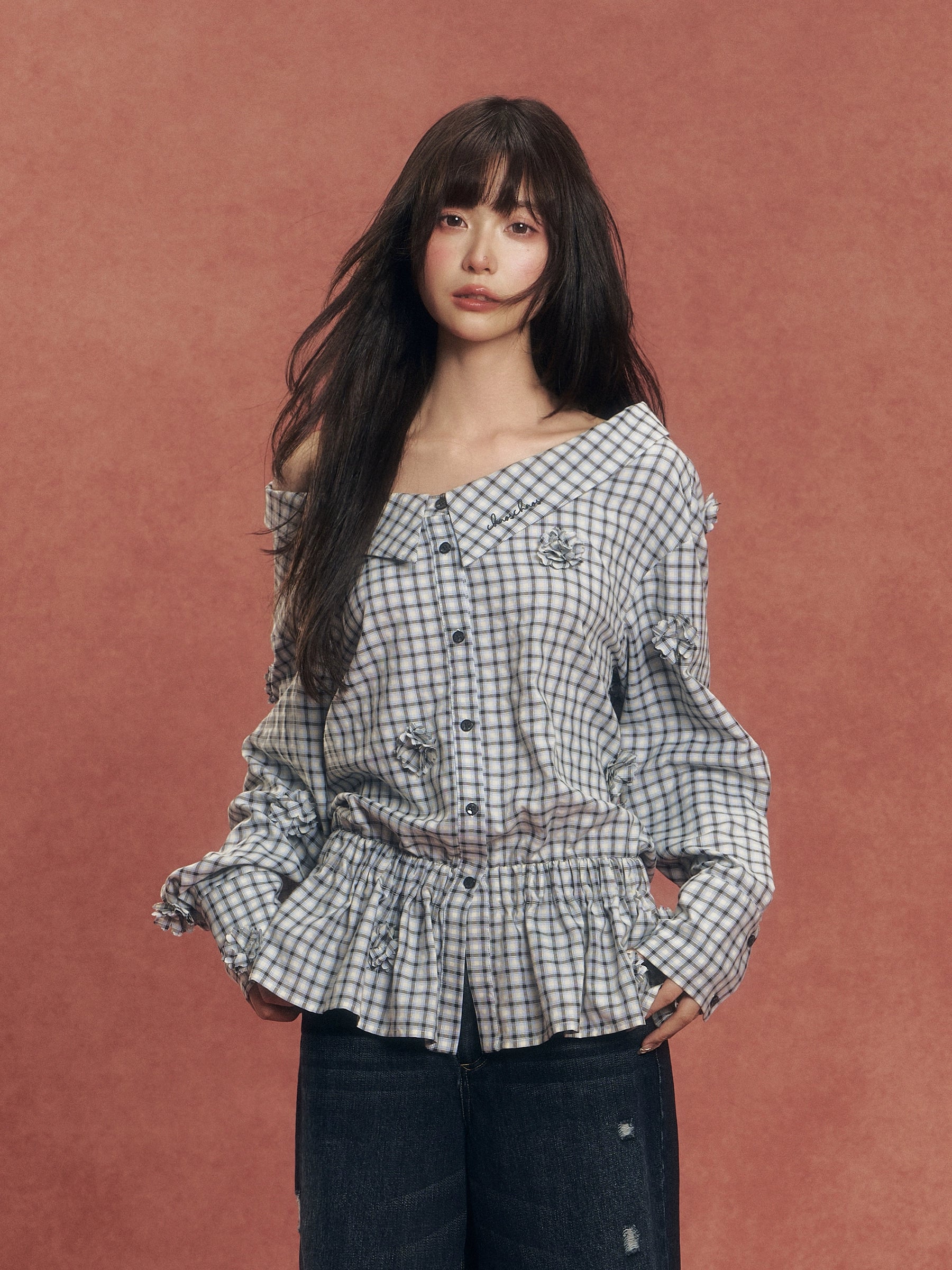 3D Floral Off-Shoulder Shirt