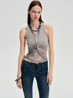 Lace Panel Twist Knit Tank