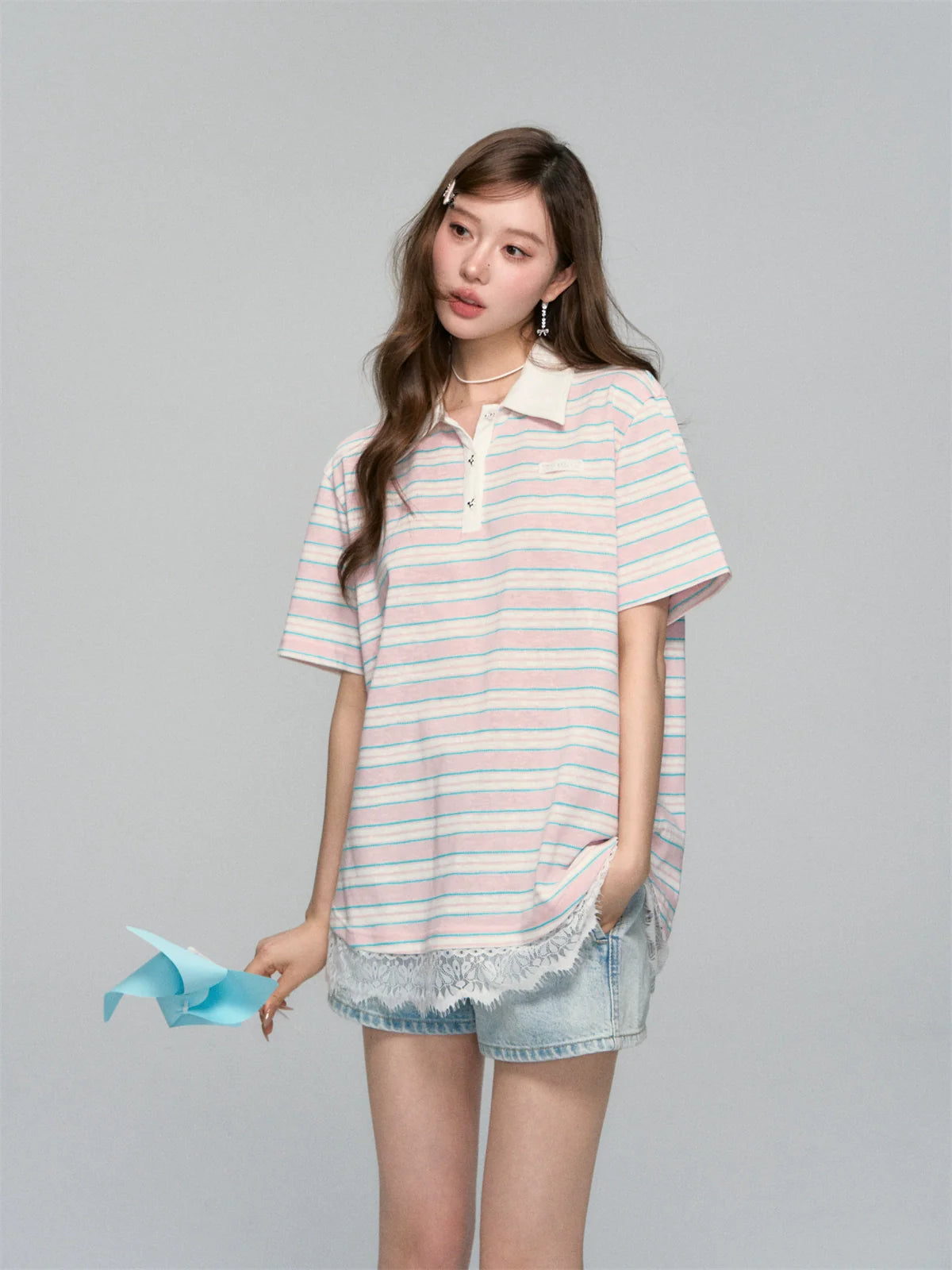 Floral Striped Polo Shirt