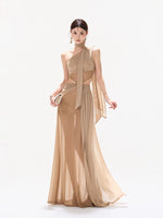 Asymmetric Mesh Maxi Dress