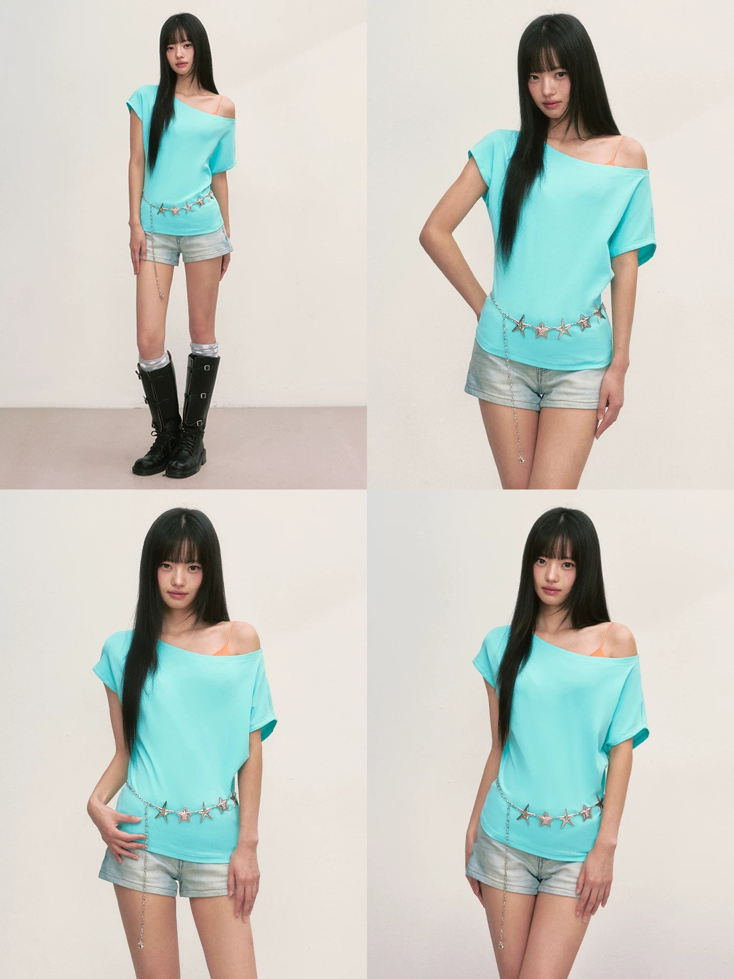 Asymmetric Shoulder Short-Sleeve Top