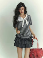 Tie Collar Stripe Tee