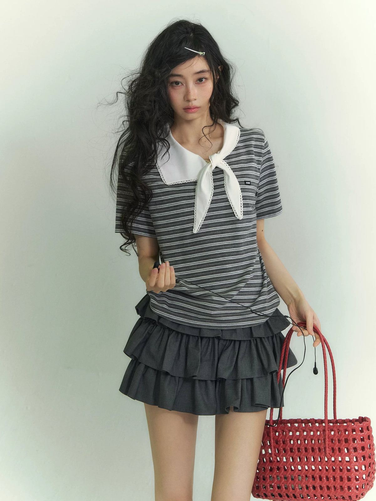 Tie Collar Stripe Tee