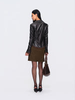 Faux-Leather Tie-Front Lace-Trim Cardigan