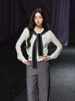 Miu-Inspired Contrast Trim Slim-Fit Knit Cardigan