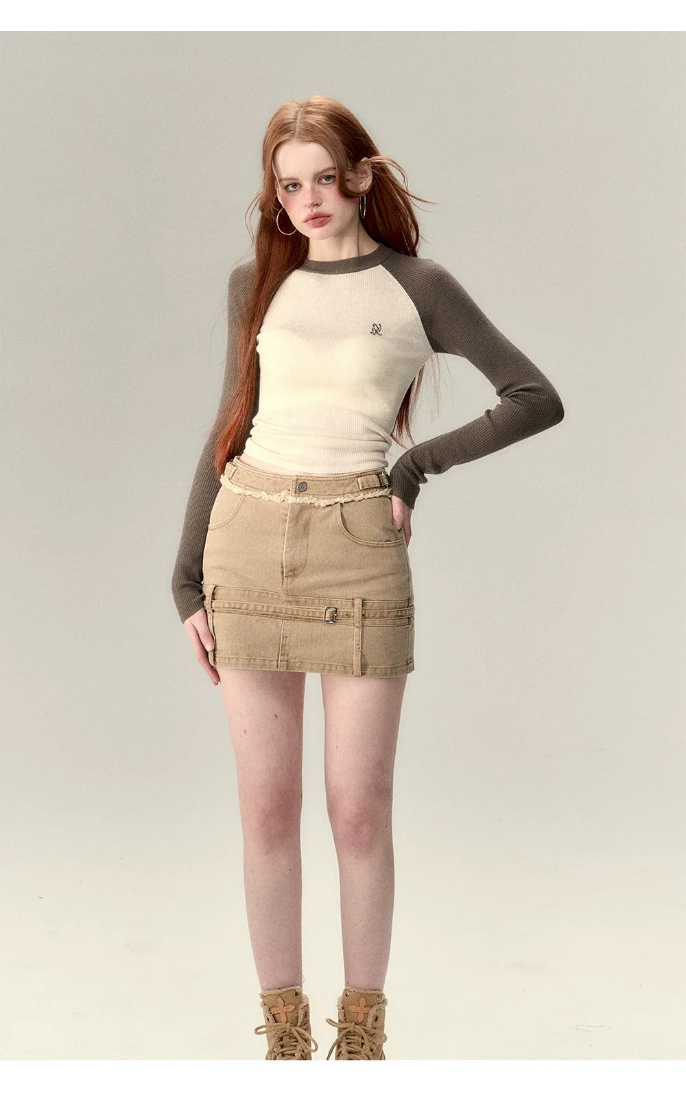 Apricot &amp; Coffee Wool Knit Sweater