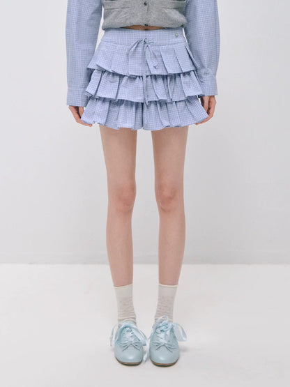 Plaid Ruffle Shirt &amp; Skirt Set