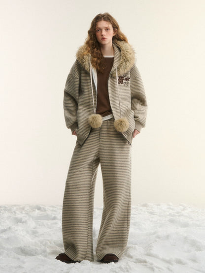 Vintage Fuzzy Plaid Jacket &amp; Pants Set