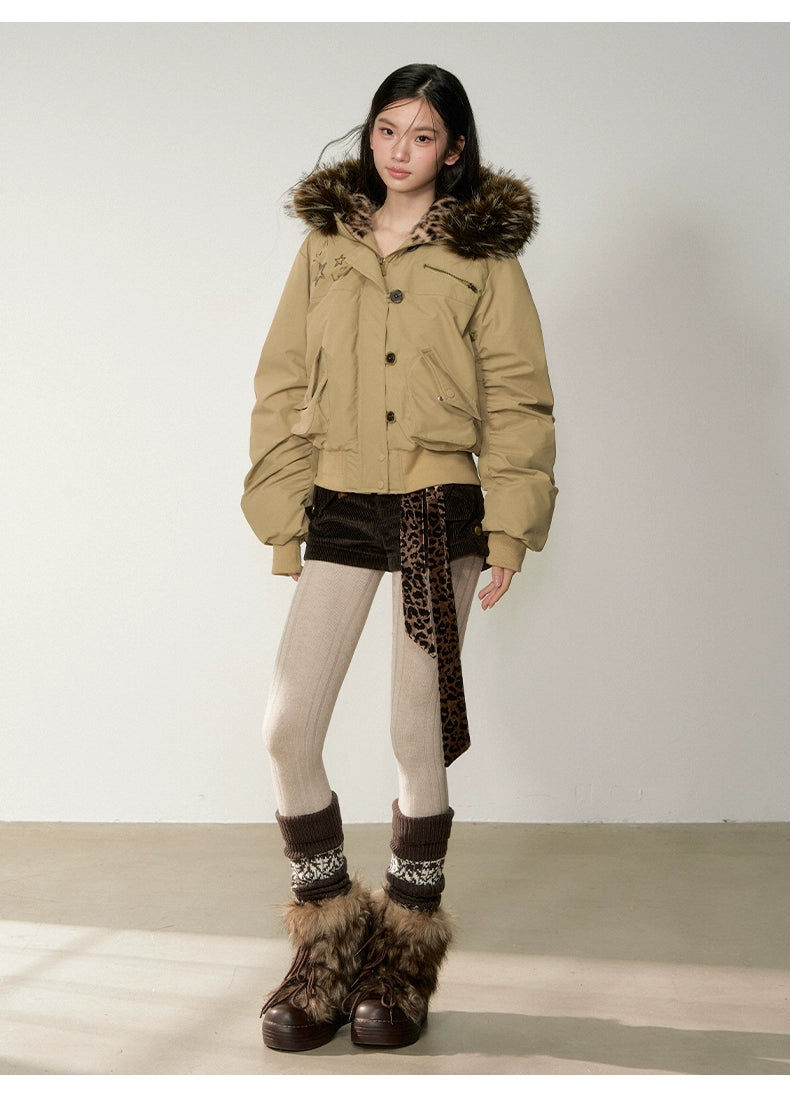 Faux Fur Aviator Down Jacket