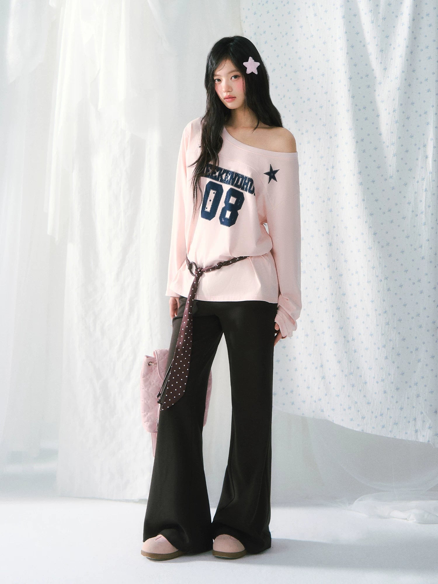 Polka Dot Faux Layered Flared Pants