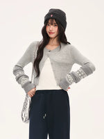 Gray Embroidered Chain Bag