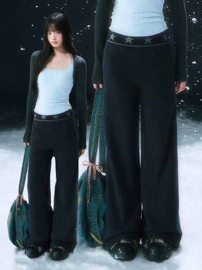 Navy Blue Star Waist Print Straight Sweatpants