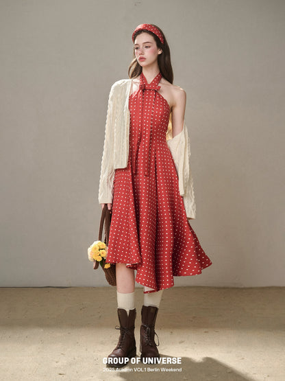 Berry Bordeaux Red Halter Dress