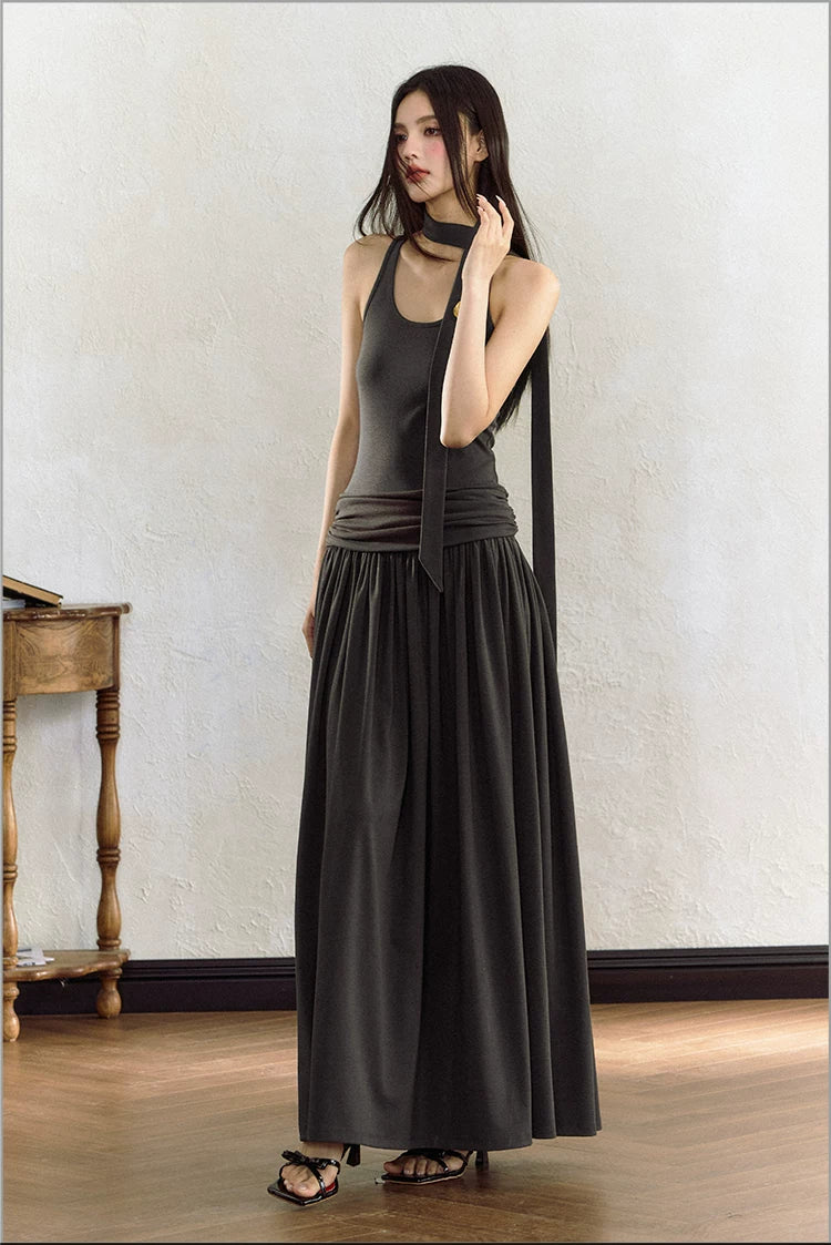 Ruched Waist A-Line Knit Slip Dress