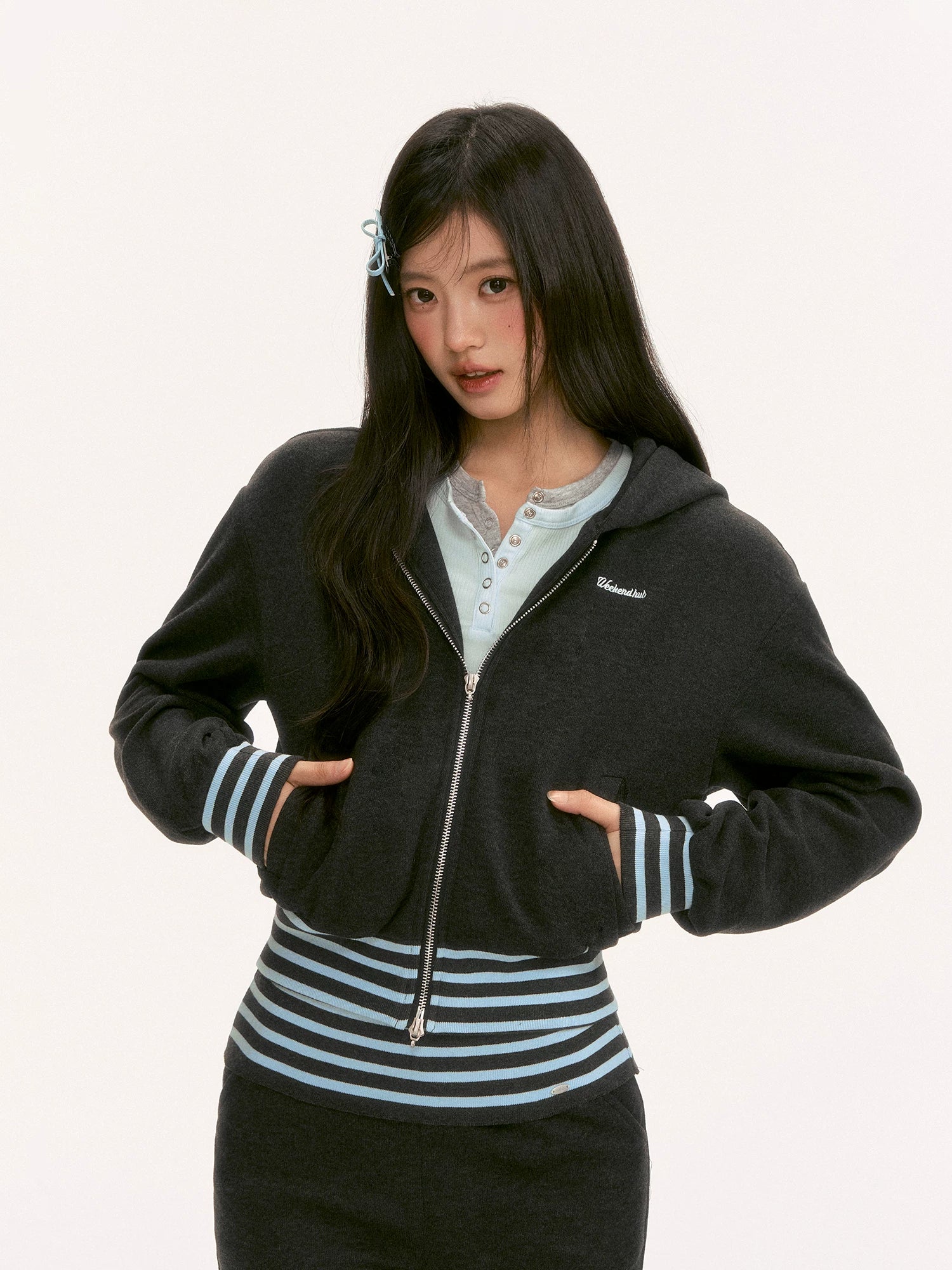 Gray Contrast Stripe Hoodie
