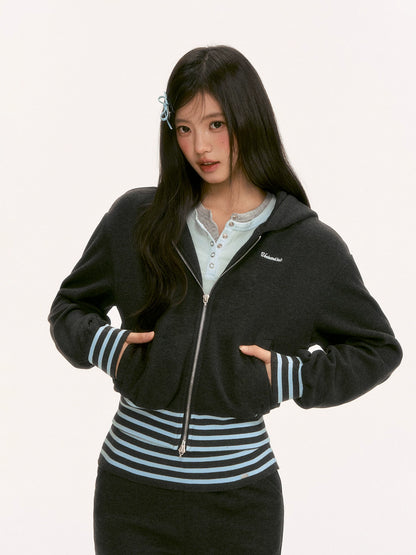 Gray Contrast Stripe Hoodie
