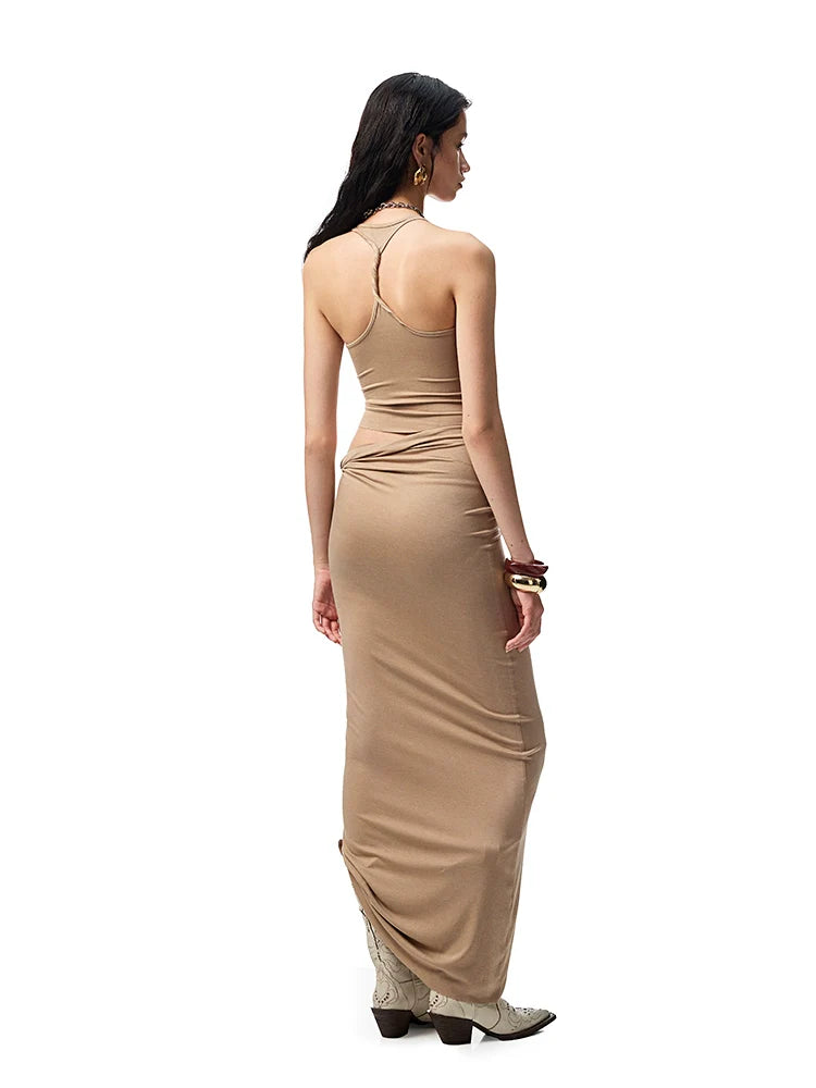 Large Round-Neck Knot Acetate Tank Top &amp; Skirt Set