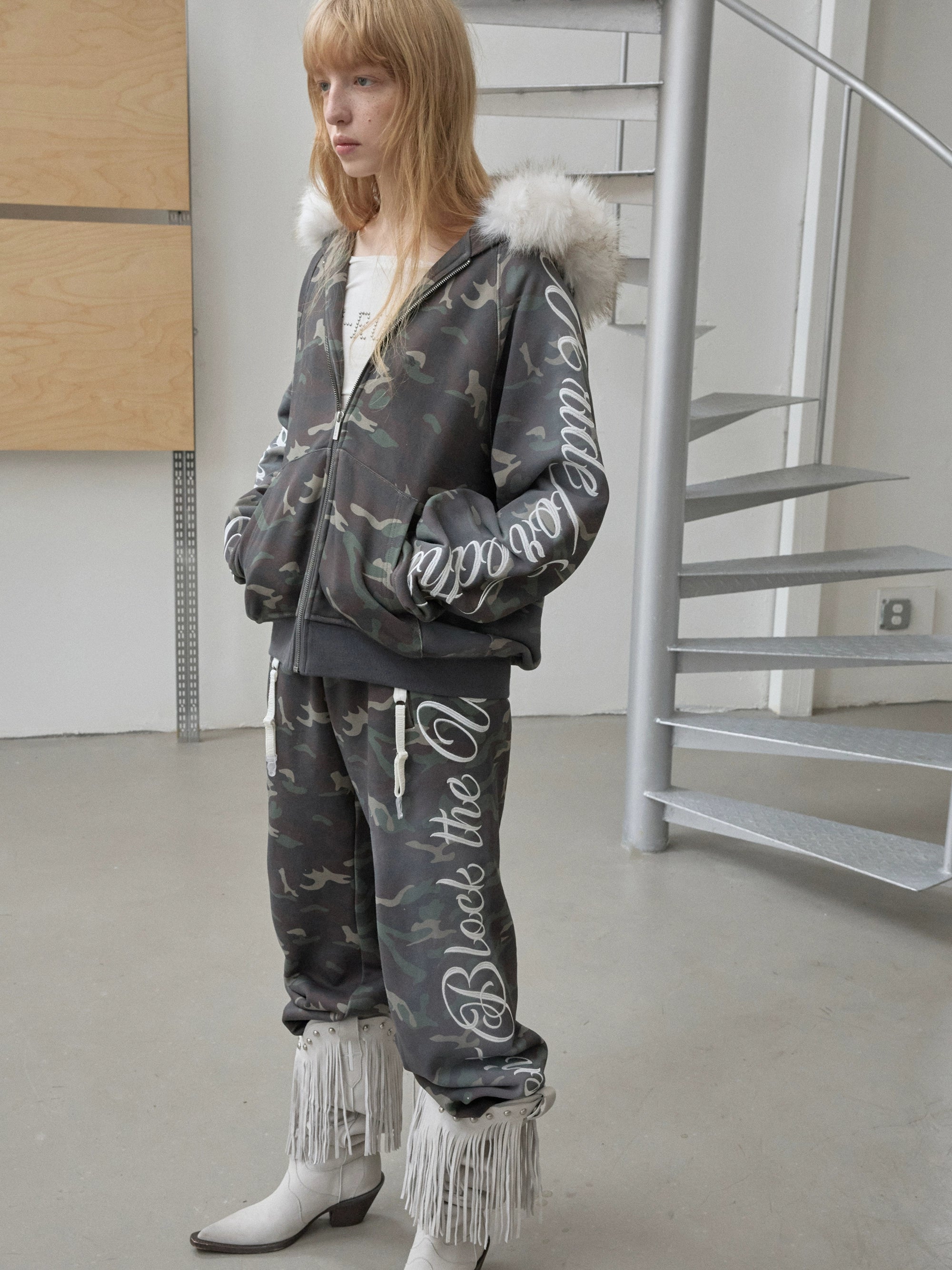 Camo Embroidered Hoodie Sweat Set