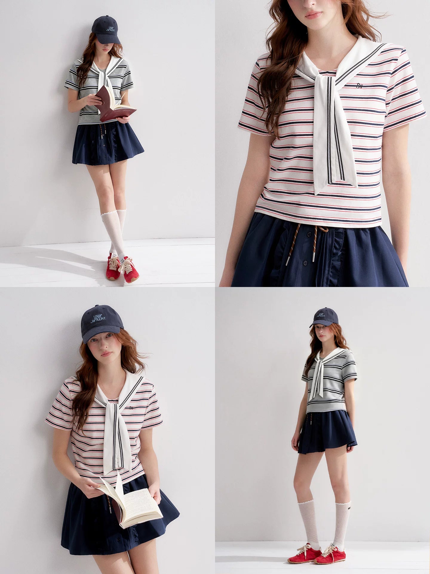 Sailor Collar Striped T-shirt