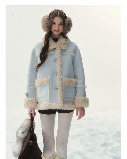 Pink &amp; Blue Reversible Faux Shearling Coat