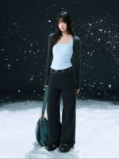 Navy Blue Star Waist Print Straight Sweatpants