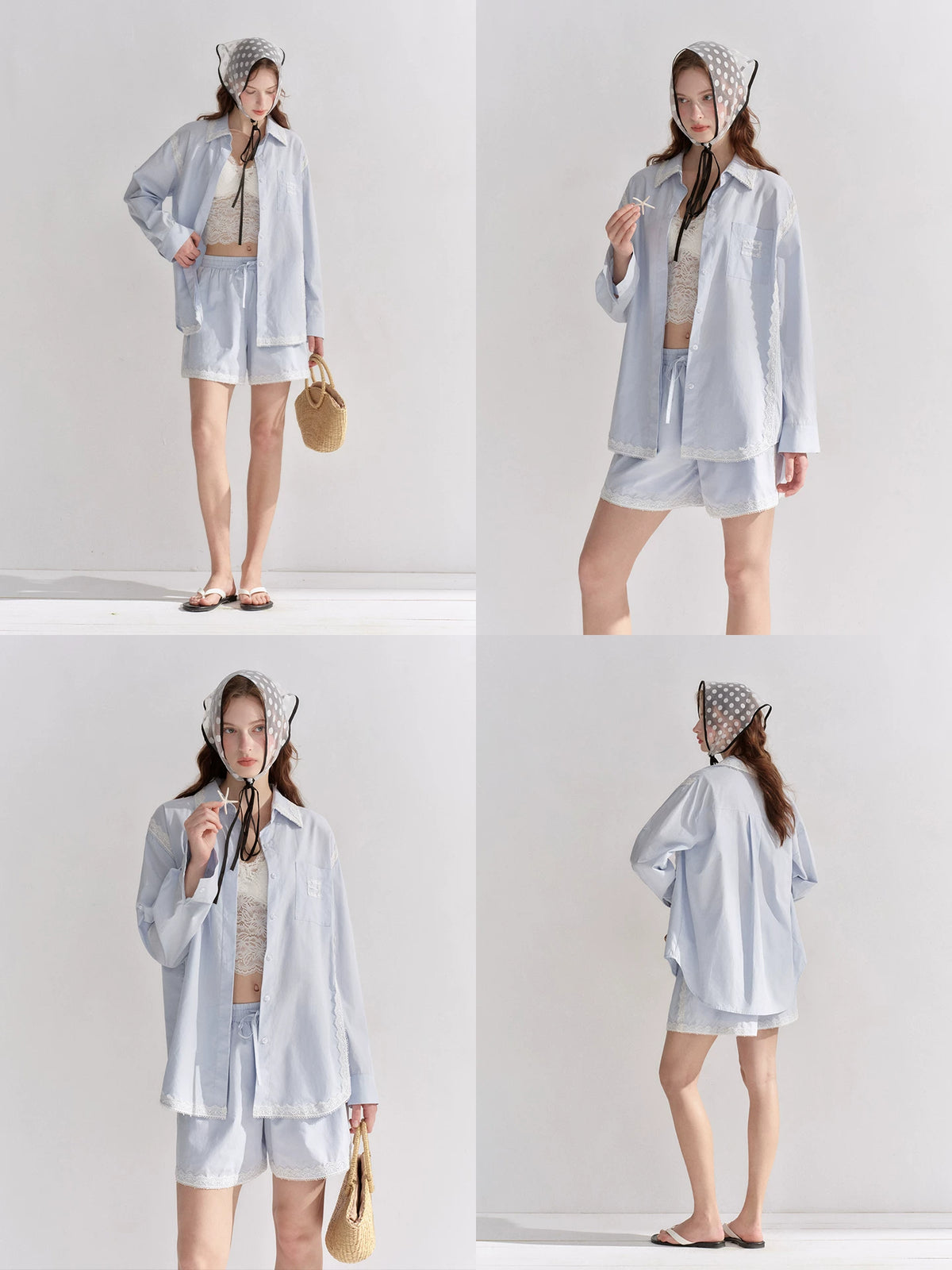 Lace Trim Shirt Set