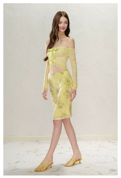 Yellow Butterfly Off-Shoulder Set