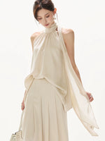 Satin Halter Tie Asymmetric Top