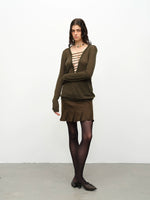 Black & Green Wool Handmade Drawstring Knit Pullover Sweater