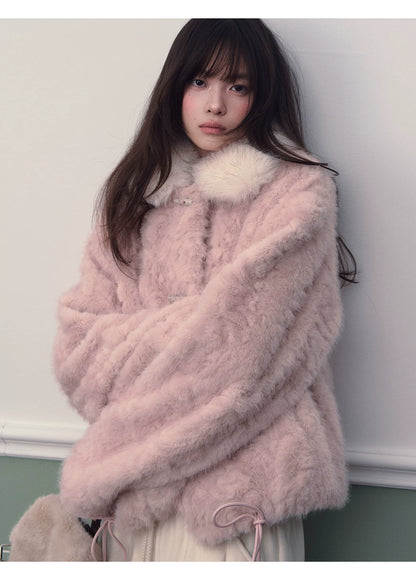 Color-block Faux Fur Coat