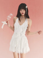 White Ruffle Halter Dress