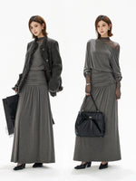 Gray Off Shoulder Knit Layered Dress