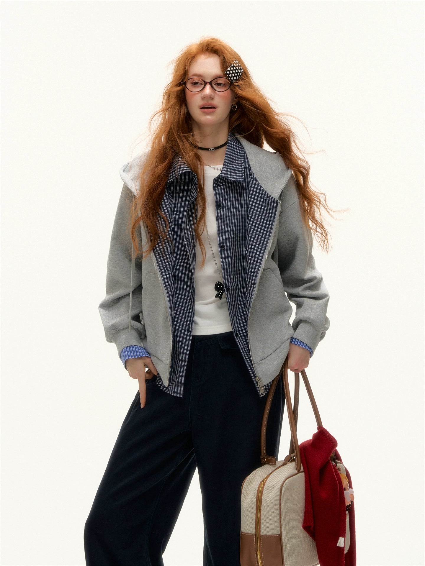 Gray &amp; Blue 2-in-1 Plaid Hoodie Jacket