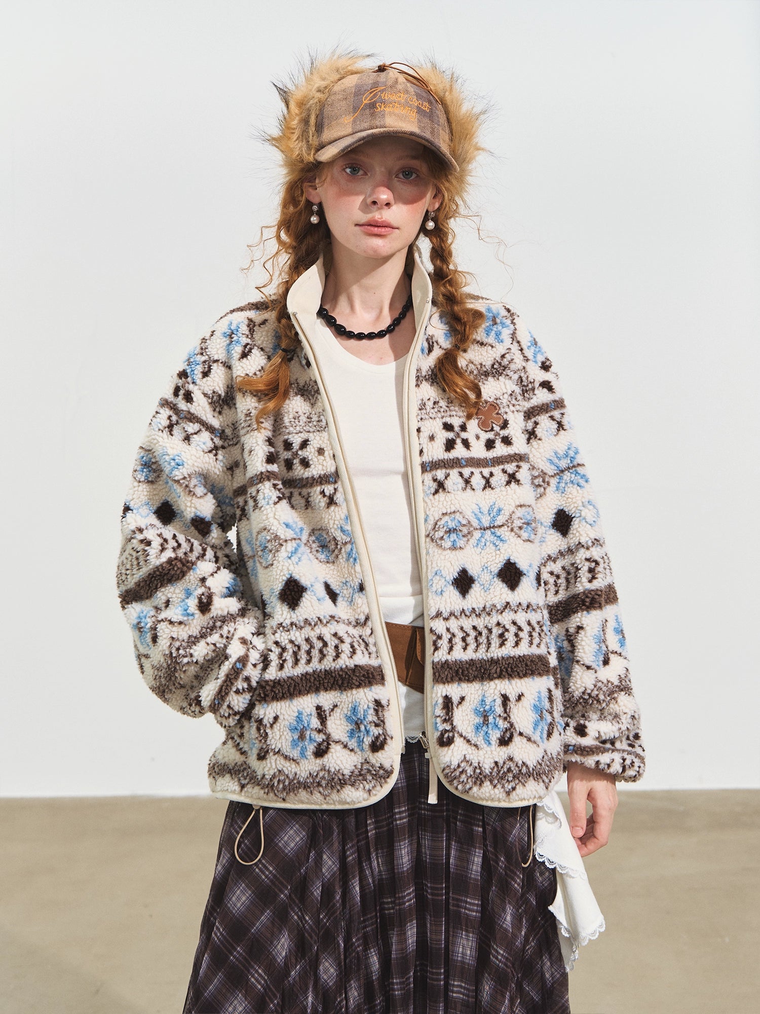 Jacquard Fleece High-neck Oversized Jacket