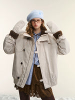 Beige Faux Mink Fur Jacket & Gloves Set