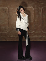 Colorblock Lapel V-Neck Sweater