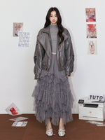 A-Line Long Skirt with Flared Tulle
