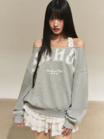 Off-Shoulder Halter Faux Layer Sweatshirt