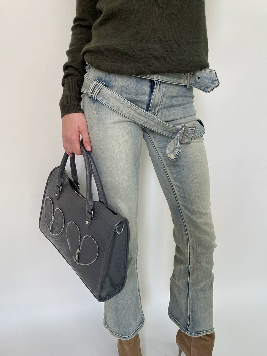 Double Waist Flared Denim Pants