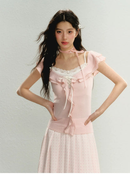 Lace 2-in-1 Knit T-Shirt