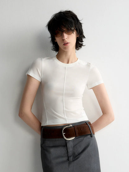 Split-Line Sheer Short Sleeve T-shirt