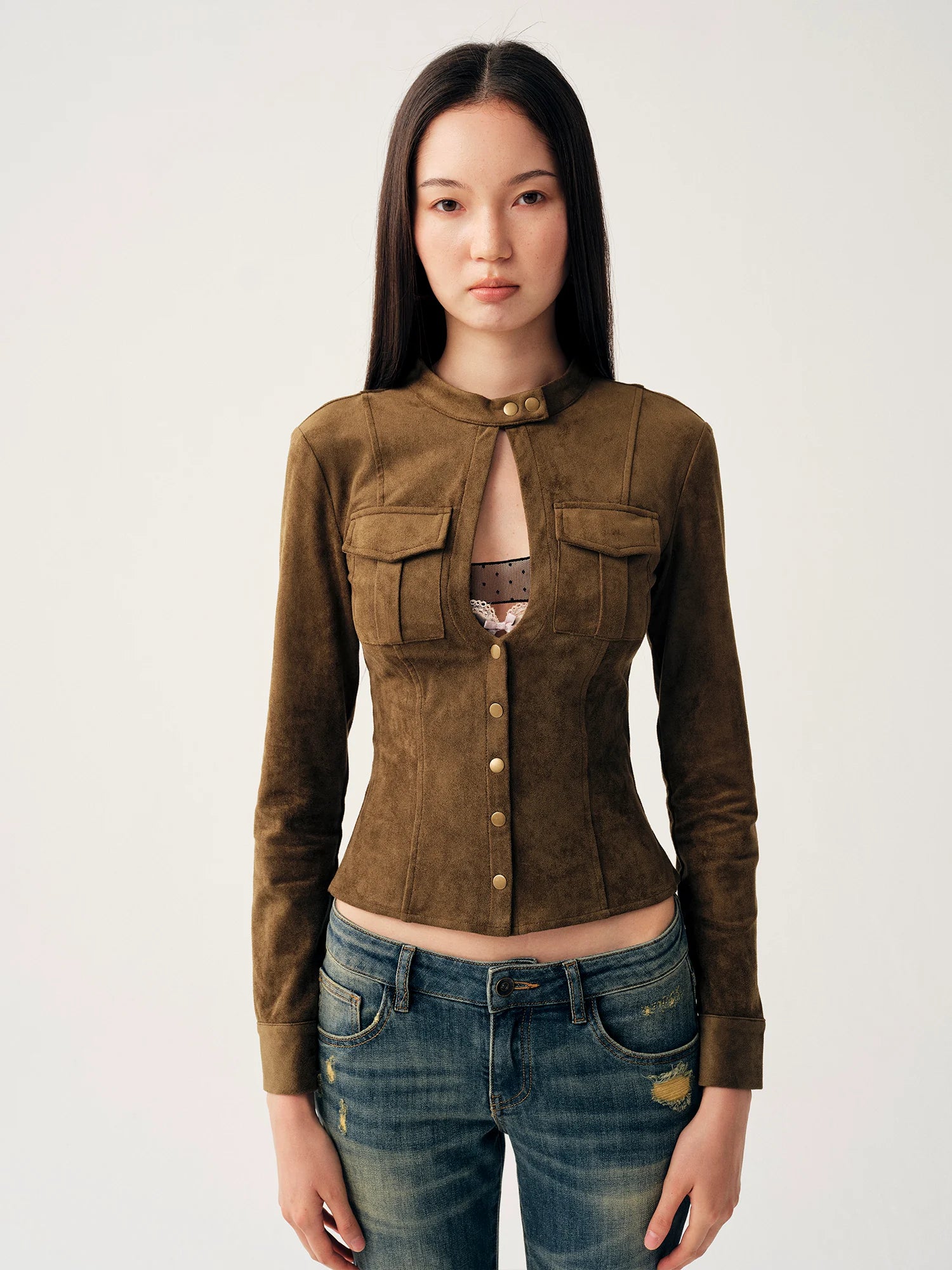 Cutout Suede Cropped Jacket